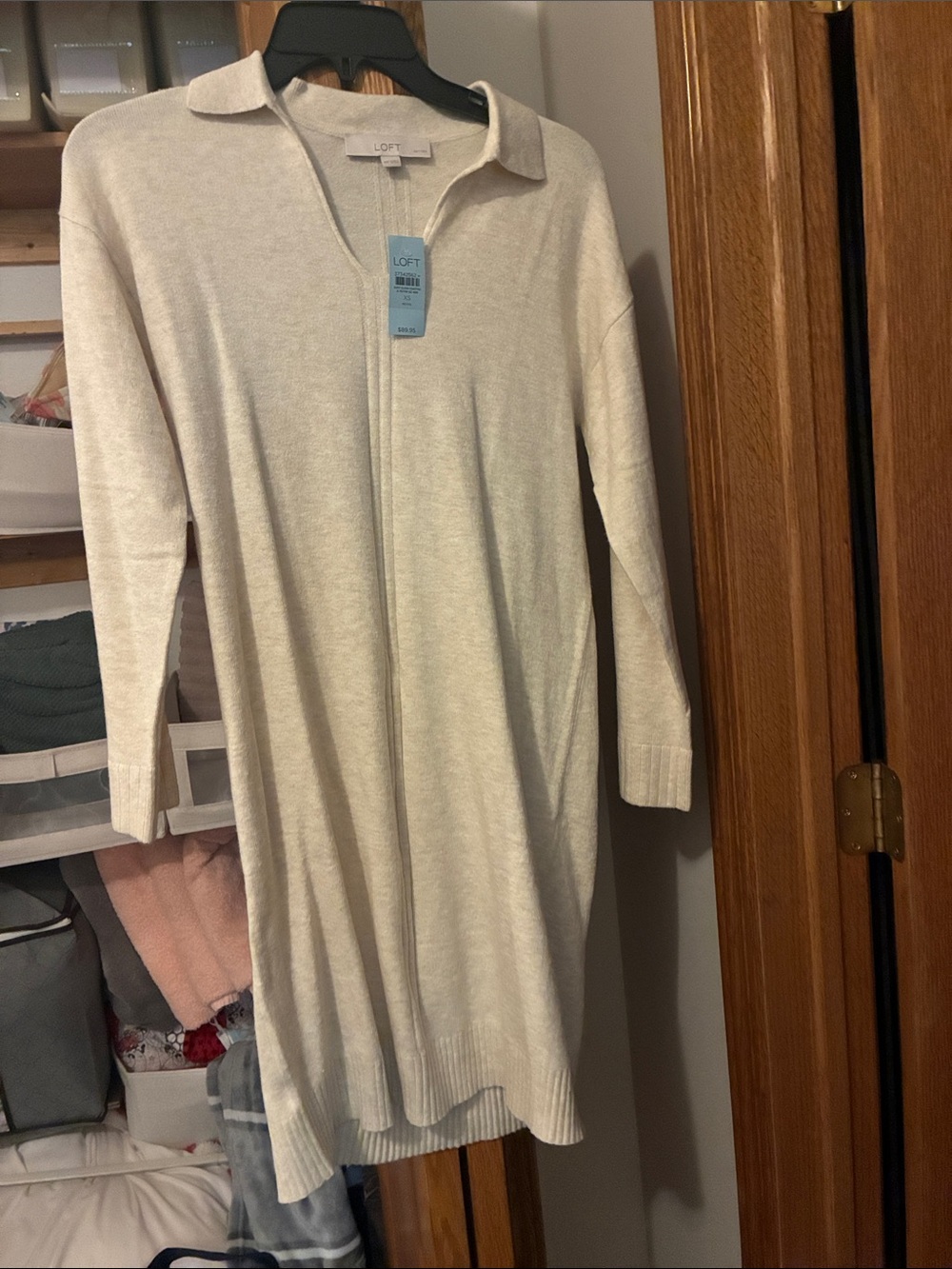 LOFT Cream Long Knit Polo Dress